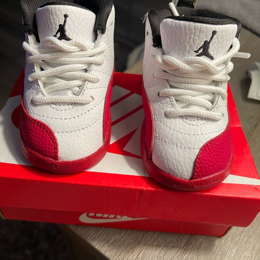 Kids Jordan White and Red Shoes
